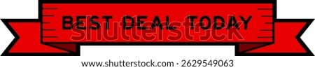 Ribbon label banner with word best deal today in redcolor on white background