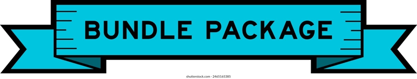 Ribbon label banner with word bundle package in blue color on white background