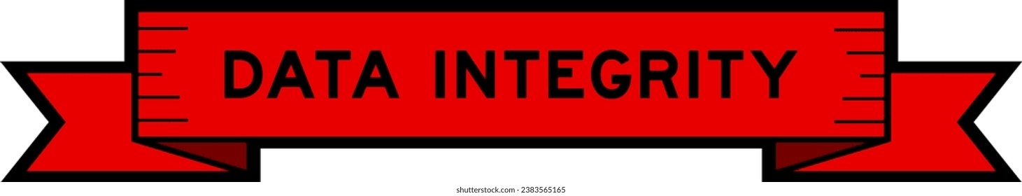 Ribbon label banner with word data integrity in red color on white background