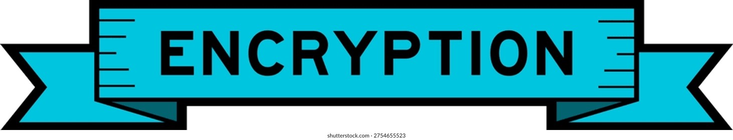 Ribbon label banner with word encryption in blue color on white background