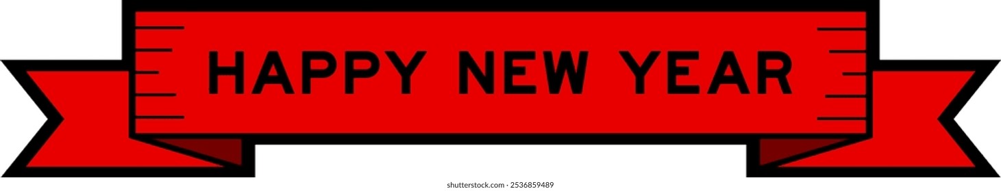 Ribbon label banner with word happy new year  in red color on white background