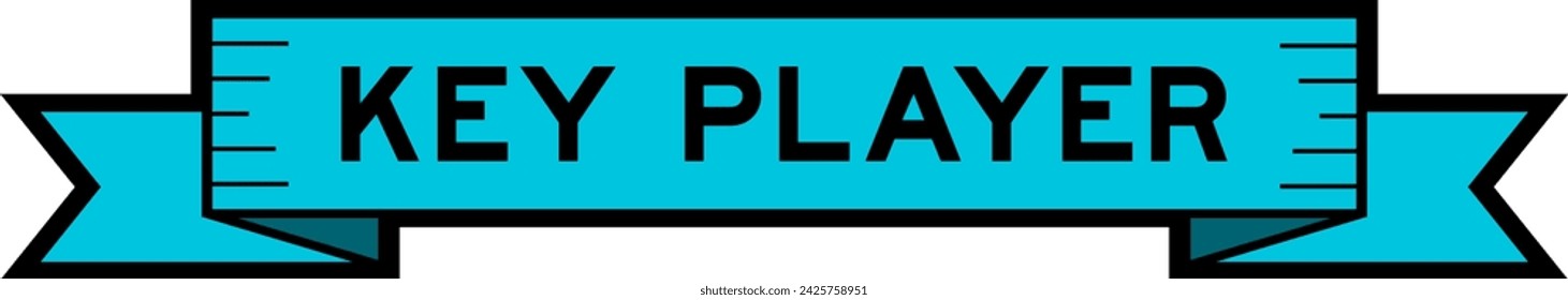 Ribbon label banner with word key player in blue color on white background