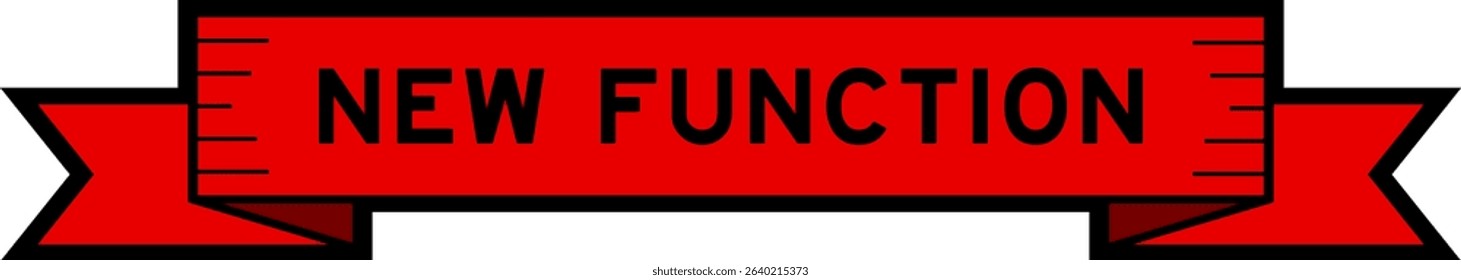 Ribbon label banner with word new function in red color on white background