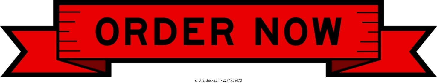 Ribbon label banner with word order now in red color on white background