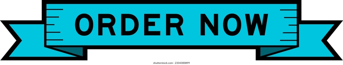 Ribbon label banner with word order now in blue color on white background