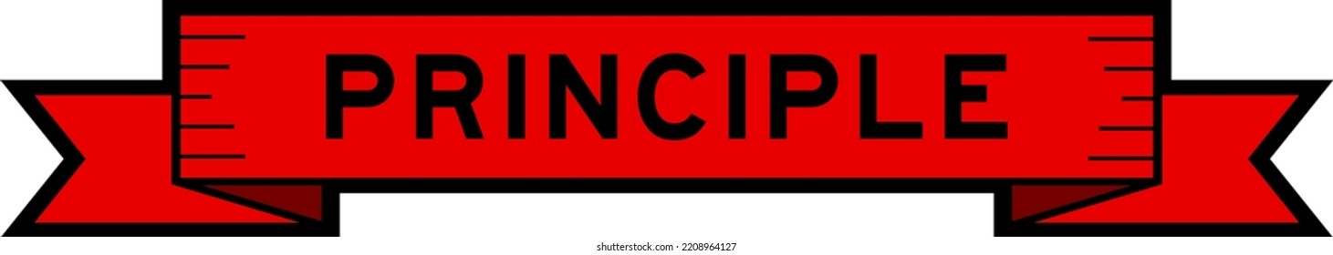 Ribbon label banner with word principle in red color on white background