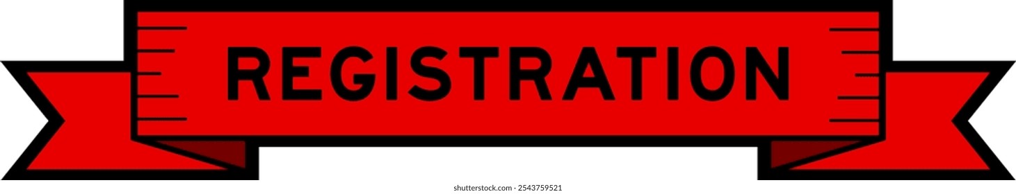 Ribbon label banner with word registration in red color on white background