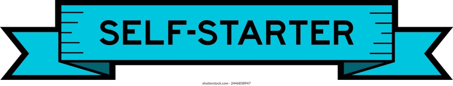 Ribbon label banner with word self starter in blue color on white background