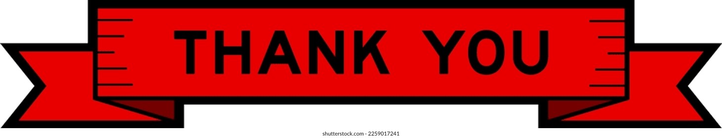 Ribbon label banner with word thank you in red color on white background