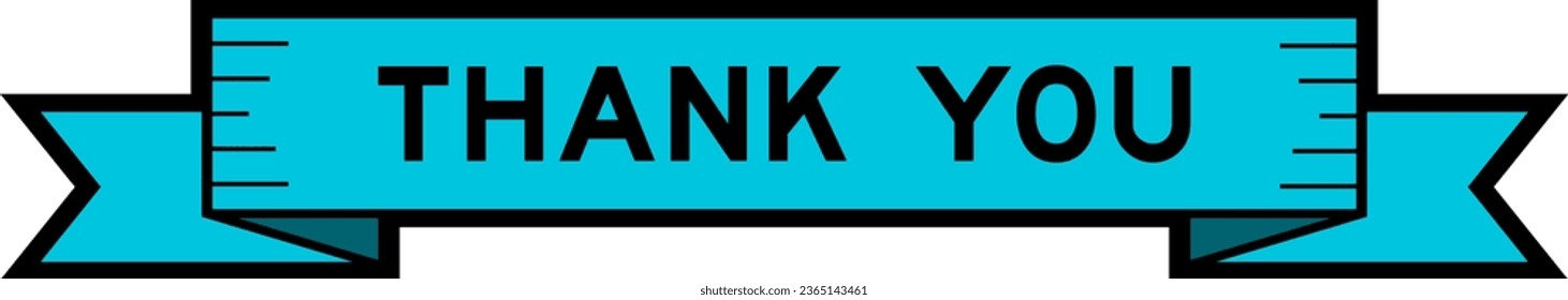 Ribbon label banner with word thank you in blue color on white background