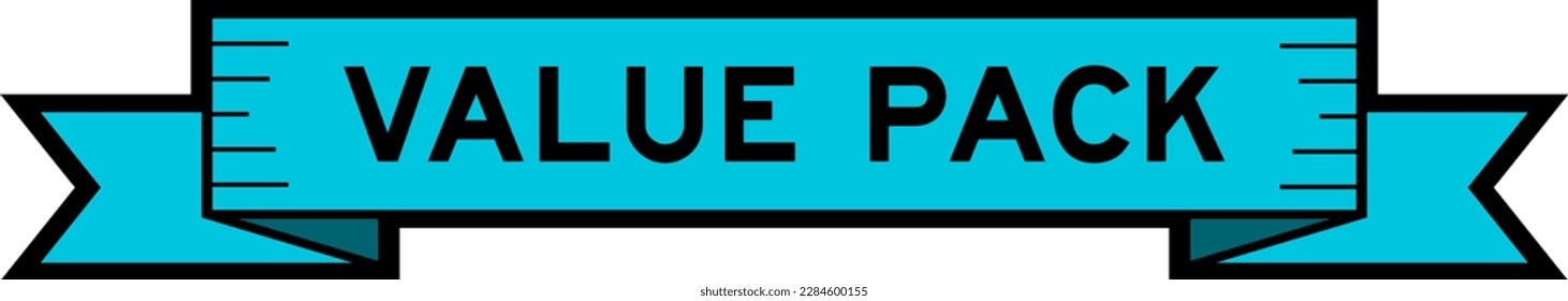 Ribbon label banner with word value pack in blue color on white background