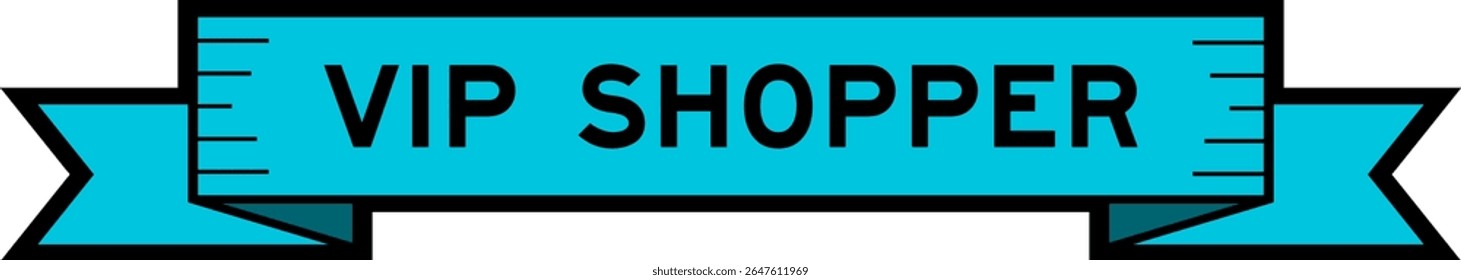 Banner da etiqueta da faixa de opções com word vIP shopper na cor azul sobre fundo branco