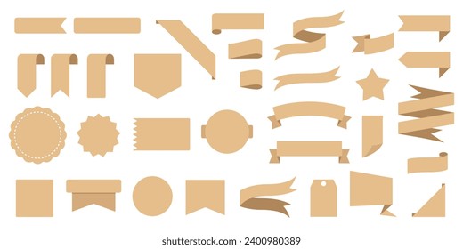 Ribbon label flat design isolated editable. Brown color.