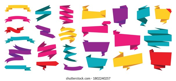 Ribbon Labels Stickers and origami banners  Vector 