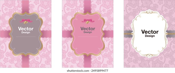 ribbon lace frame card cover border elegant design label