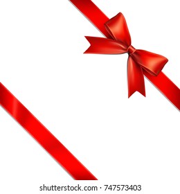 Ribbon Lean Red Bow on White Background. Vector Illustration of Lean Red Ribbon Bow with Greeting Gift Concept. 