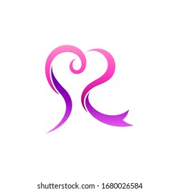 Ribbon letter R logo design with heart/love shape