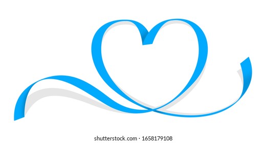 ribbon light blue heart shape isolated on white, ribbon line blue heart-shaped, heart shape ribbon stripes blue, copy space, border tape curl heart shaped for decoration greeting valentine's day