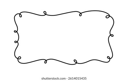 Ribbon line doodle frame. Hand drawn vintage wavy border. Doodle line wedding invite. Cute hand drawn rectangle frame. Decorative valentine card. Vector illustration isolated on white background.