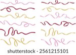 ribbon line vector set. colorful pastel bow coquette sweet red pink gold romantic love wedding valentine celebration confetti surprise ballet lace graphic design art vintage frame anniversary dessert 