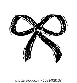 Ribbon in linocut style. Vector illustrations of black bow isolated