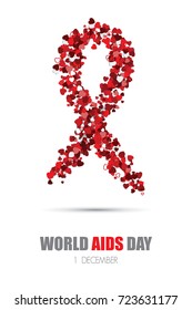 Ribbon from little colorful hearts, AIDS world day symbol, isolated on white background. Vector illustration.