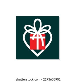 Ribbon logo forming love. In the midst of love bound by a gift
