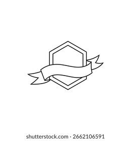 Farbband-Logo mit sechseckigen Rahmen im Line Art Design-Stil