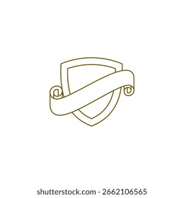 ribbon logo with shield frame in line art design style