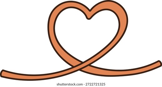 El bucle de la cinta forma un contorno de corazón con una curva suave y un trazo en negrita, dejando largas colas para el espacio de texto. Símbolo de amor, romance, unidad, compromiso y conexión. Ilustración vectorial de dibujos animados.