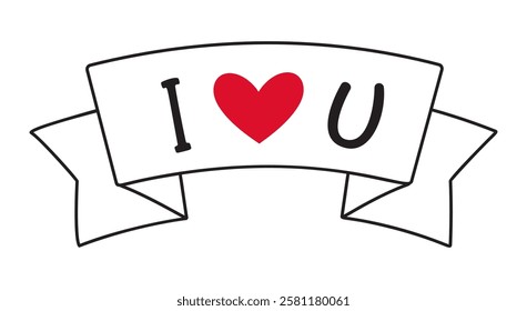 Ribbon i love you. doodle style Hand drawn trendy flat style love isolated icon Romantic symbol of love for web graphic design poster tattoo Valentines Day Greeting card line art Vector illustration