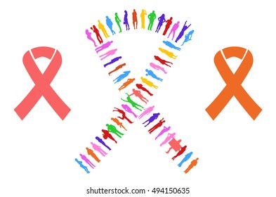 Ribbon made of Vector Silhouettes Many People 