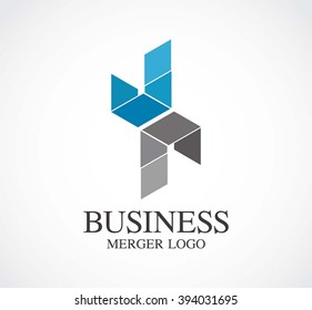 Ribbon merger of linking abstract vector and logo design or template geometric line business icon of company identity symbol concept