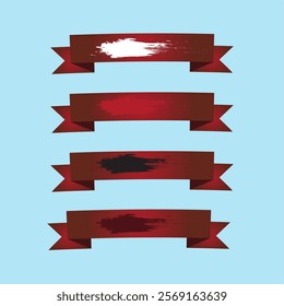 Ribbon mockups. Red gradient ribbons. Vector icons. Decoration design element. Simple vintage flag cartoon. Grunge abstract splash. 