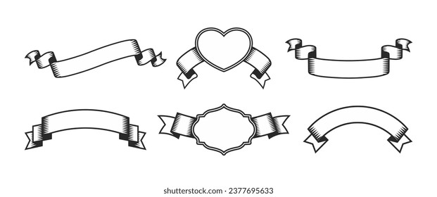 Ribbon monochrome set vector collection	