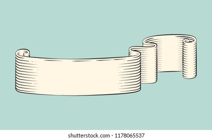 Ribbon monochrome sketch outline icon closeup. Swirl banner for text sample hand drawn decorative element frame. Colorless stripe isolated on vector