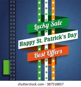 Ribbon on the jeans background for St. Patrick's Day Sale. 10 vector file.