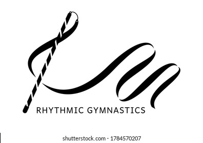 Ribbon on a stick, a subject for rhythmic gymnastics. Black on a white background. Vector image, isolated.