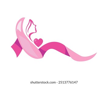 ribbon on woman face breast cancer awareness isolated