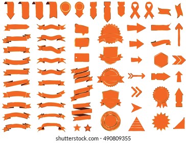 Ribbon orange vector icon on white background. Banner isolated shapes illustration of gift and accessory. Christmas sticker and decoration for app and web. Label, badge and borders collection.