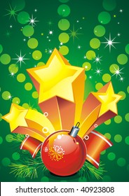 Ribbon ornamented with stars over shine background. Christmas Stars Vector Background. Shooting star