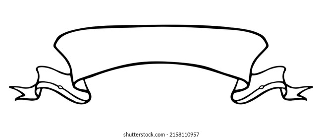 Ribbon outline doodle text banner contour sign. Decorative ribbon linear vintage flag icon, sale graphic badge Vector illustration