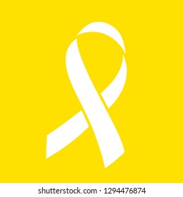 Ribbon over yellow background. World childhood cancer symbol, vector illustration. Template for poster for cancer awareness month.