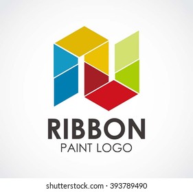 Ribbon paint of colorful line abstract vector and logo design or template geometric business icon of company identity symbol concept