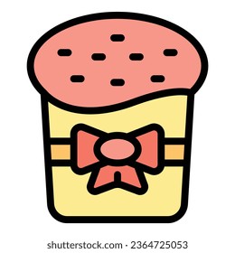 Ribbon panettone icon outline vector. Cake slice. Cream bake color flat