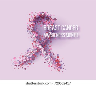 Ribbon of pink flowers - breast cancer awareness symbol. Vector illustration