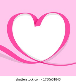 ribbon pink heart shape isolated on pink, copy space, ribbon line pink heart-shaped, heart shape ribbon stripes pink for banner, border tape curl heart shaped for decoration greeting valentine card