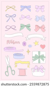 ribbon pink present sticker set 