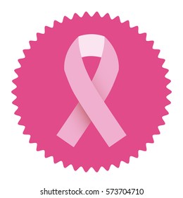 ribbon pink symbol of breast cancer in round frame vector illustration