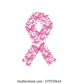 ribbon pink symbol of breast cancer formed by butterflys vector illustration